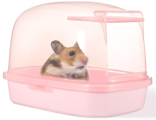 Mikinona Plastic Hamster Bath Bowl Sand House for Chinchilla Squirrel Cage | Pink Design, Simple Elegant Look, Sanitary Fun Accessory, Matches Home Decor and PET Habitat