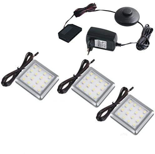 LED AUFBAU Möbel Unterbauleuchte Set: 1-6 Stk. in warm-weiß, neutralweiß oder kaltweiß 12V 1,5W Gehäusefarbe: silber (3 Stk. Silber - neutral weiß)