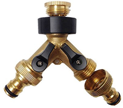 NUZAMAS Séparateur de tuyau à 2 voies en laiton massif Connecteur de tuyau à 2 voies avec vannes d'arrêt / marche, robinet et sorties 3/4 , utilisez jusqu'à 2 tuyaux à la fois