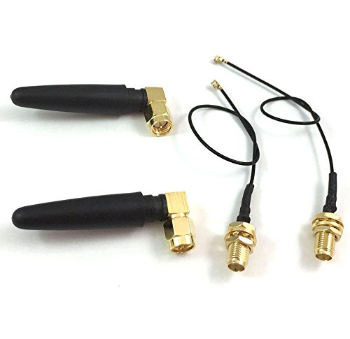 CENXIFJUDZ 2.4ghz 2.4G WiFi Antenna 2dbi SMA Male (Pin) Connector Network Aerial with Mini PCI U.FL to SMA Female WiFi Pigtail RF1.13 Cable 15cm(Pack of 2)