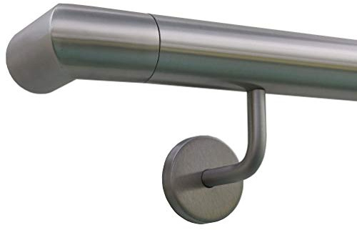 TIBU Handlauf Edelstahl 33,7 mm Geländer 0,3m - 6m, Länge 50 cm, Ende Ecke zur Wand und gewinkelte Halter