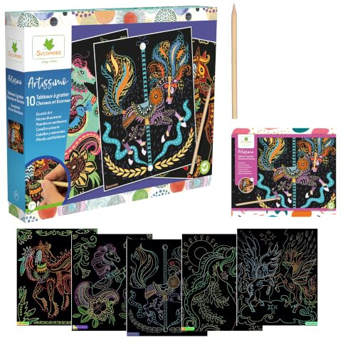 Sycomore Artissimo - Scratch Art Design - Pferde & Einhörner - Basteln für Kinder - Ab 7 Jahren CREA014