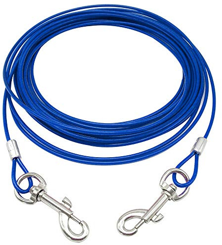 Bunty Long Line Dog Lead - 360° Swivel Hook Dog Tie Out Cable, Garden Tether Cable & Dog Camping Lead | Steel & Reflective PVC | Chew Proof, Rust & Weather Resistant | 20ft, Blue