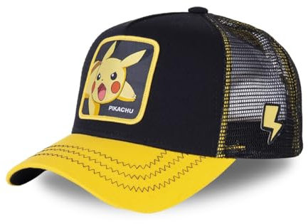 Cap Herren Pokemon, Tracker Kappe Herren, Pikachu, Luftiges Netzgewebe, Schwarz, Einheitsgröße