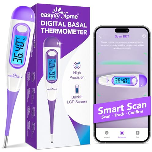 Digital Basal Thermometer Ovulation with Backlight LCD Display, Premom APP(NOT Bluetooth), 1/100th Degree High Precision, Memory Recall, Ovulation Tracking, Charting & Natural Family Planning, Purple