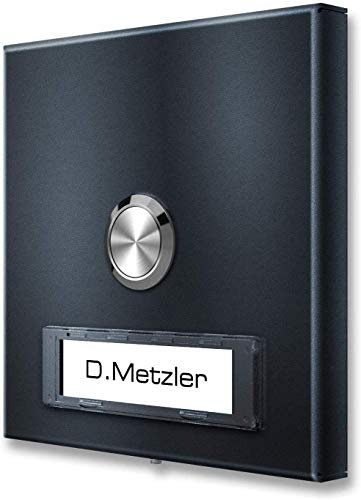 Metzler Funk-Türklingel Edelstahl V2A in Anthrazit RAL 7016 - hohe Reichweite, flach, Funkklingel mit austauschbarem Namensschild