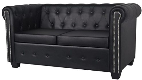 Tidyard Chesterfield soffa 2-sitsig lounge lädersoffa soffa set vintage soffa kontorssoffa stoppade möbler stil soffa set stoppad soffa konstläder svart