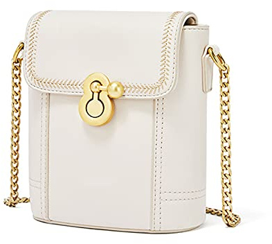 FANDARE Damen Umhängetasche Klein Schultertasche Crossbody Bag Wasserdicht Leder Damentasche Schulterriemen Frauen Abendtasche Citytasche Weiß