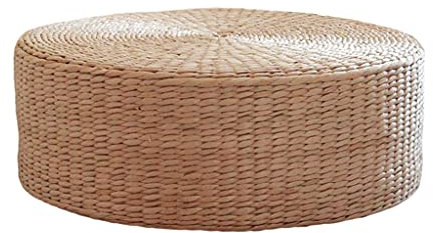 MagiDeal Natürliches Stroh Bodenkissen Boho, Rattan Sitzkissen, Tatami Handgewebtes Bodenkissen Sitzpouf, Bodenmatte für Yoga, Wohnzimmer, Schlafzimmer, Balkon, Zen, Patio, 40x40x10cm
