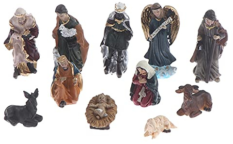 Ochine Mini Nativity Scene Figurine Set Holy Family Scene Resin Nativity Figurine Set Hand Made Miniature Figurines Holiday Stable Tabletop Decor Xmas Gift for Home Christmas Decoration 11 Piece