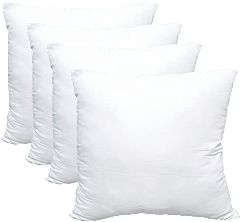Obruosci Luxury Pillow Inserts, Pack of 4, 16 x 16 inches Hypoallergenic Ultra Soft White Polyester Microfiber Durable Couch Cushion Fillers