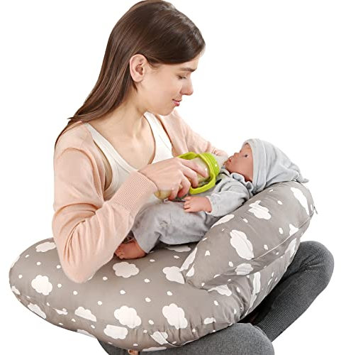 Labtec Baby Cojin Lactancia, Almohada de Lactancia Multifuncional con Correa de Cintura Ajustable y Valla de Seguridad, Funda de Almohada Extraíble de Algodón 100%, Regalo para Embarazadas