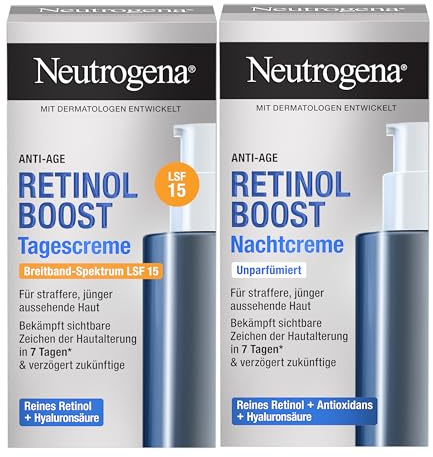 Neutrogena Retinol Boost Set med 2 dag- och nattkräm, anti-aging formel för att skydda ung och frisk hud, 2 x 50 ml