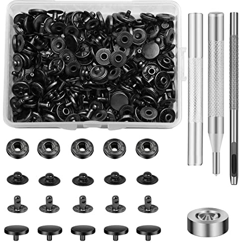 SUVSOON 50 Set Snaps Fasteners Kit, Black 10mm Press Studs Snap Fasteners