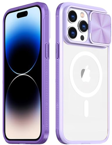 Rdyi6ba8 Cover per iPhone 14 Pro Max, Trasparente Compatibile con Magnetica Case con [Scorrevole Protezione Fotocamera] TPU+PC Antiurto Custodia per iPhone 14 Pro Max - Viola