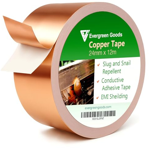 EVG Schneckenabwehrband Kupfer 24mm x 12m | Selbstklebend | 1 Rolle | Kupferband gegen Schnecken | Wetterfester, chemiefreier Schutz für Beete, Blumentöpfe & Pflanzen