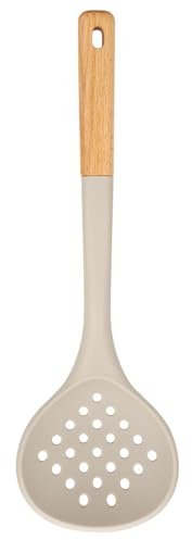 Kitchen Ladle Strainer, Large Slotted Spoon with High Heat Resistant BPA Free, Non Stick Cooking Skimmers For Draining & Frying, 13.2inch (Khaki)