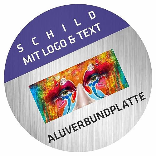 INDIGOS UG - WUNSCHTEXT Schild - rund 200mm - Aluverbundplatte Edelstahllook - personalisiert Text & Logo - Namensschild - Garage, Hotel, Parkplatz, Schule, Carport Firma individuell