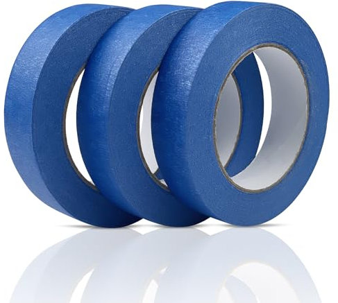 Fousenuk 3 Pezzi Nastro Carta Imbianchino, 50mx25mm Nastro Adesivo Carta Gommata Carta Mascheratura Isolante Blu Gommato, Professionale Masking Tape Imbianchino Pittura Mascheratura, Ottima Adesione