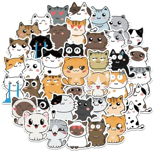 Amaxiu Funny Cartoon Cat Stickers Set, 50 Pcs Cute Kawaii Animal Aesthetic Decals Waterproof Vinyl Decorative Sticker for Scrapbooking Planner Journals DIY Crafts
