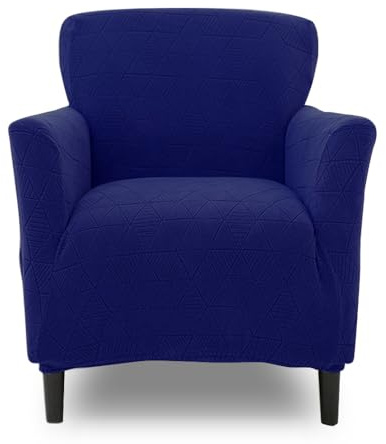 Highdi Sesselbezug aus Rhombus Jacquard-Stoff Stretch Sofabezug mit Armlehnen rutschfest Sofa Überzug 1 Sitzer, Sesselschoner Sesselhusse für Relax-Sessel Cocktailsessel Clubsessel (Navy Blau)