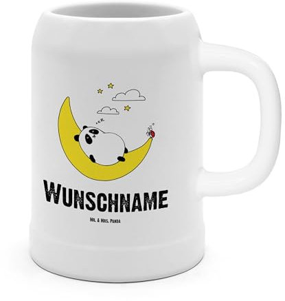 Mr. & Mrs. Panda Personalisierter Bierkrug Panda Easy - Personalisierte Geschenke, Mit Namen, Steinzeugkrug Wunschname, Bedruckt, Personalisiert Gravur, Bayerischer