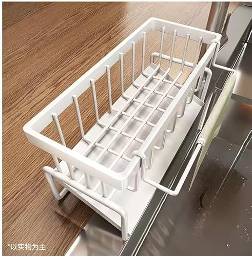 LOHAS Home Carrito de Fregadero de Acero al Carbono, Soporte de Esponja de Drenaje automático con Estante de paño de Cocina Desmontable para Organizador de encimera de Cocina, Blanco