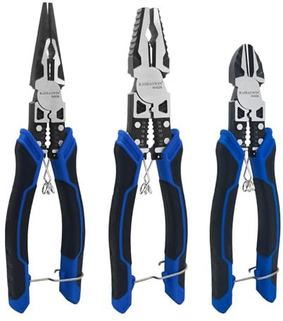KAIHAOWIN Pliers Set- 8 Needle Nose Pliers, 8 Linesman Pliers，7 Diagonal Cutter， Electrician Pliers Set with Wire Cutter Stripper and Crimper