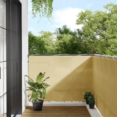 ShGaxin Balkon-Sichtschutz Sandfarben 120x400 cm 100% Polyester-Oxford, Balkonsichtschutz, Windschutz Balkon, Windschutz Terrasse, Balkonverkleidung, Sichtschutz Garten - 4000036