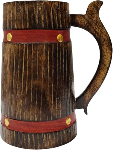 NAVIROCK Chope à bière en bois rustique faite à la main en bois de manguier véritable sculpté respectueux de l'environnement pour homme, excellente idée cadeau