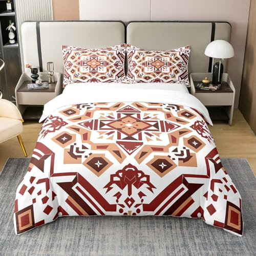 100% Bio-Baumwolle Rustikal Western Bettbezug,Southwestern Aztek Bettwäsche Set,Ethnische Boho Bettbezug 200x200,Chic Exotische Geometrische Bettbezug für Zimmer Dekor,Bohemian Style Tröster Abdeckung
