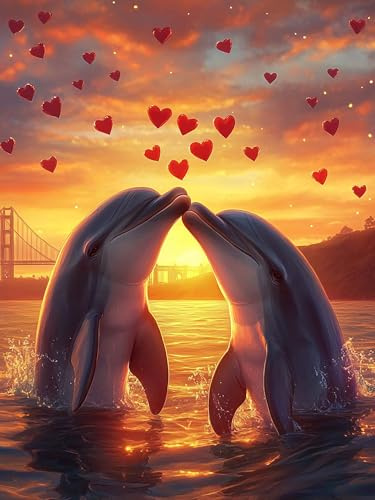 VAIIEYO 5D DIY Diamond Painting Delfin, Diamantmålning Kit Djur, Strass Broderi Korsstygn Kit Tillbehör Konst Hantverk Kanvas Väggdekor Klistermärken Heminredning 30 x 40 cm-20
