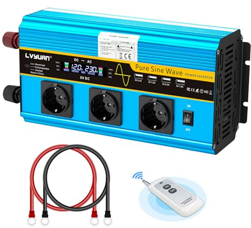 LVYUAN Convertisseur 12V 220V Pur Sinus 2500W/5000W Convertisseur de Tension Transformateur Onduleur