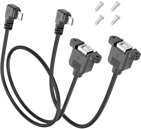 YACSEJAO Micro USB vers USB B 2,0 Femelle Câble de type montage sur panneau 2 pièces 30cm+50cm Micro mâle vers USB Type B femelle Câble d'extension pour scanner avec vis (Angle gauche)