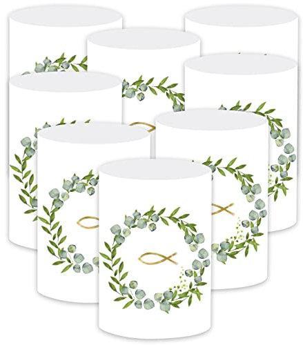 Lot de 16 photophores en forme de poisson - Décoration de table pour communion, baptême, première communion, confirmation, cérémonie, baptême, garçon et fille - « Schön dass du da bist » - Pour