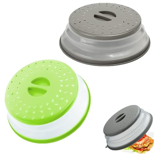 2 Pcs Microwave Cover, Collapsible Microwave Food Cover, Plate Covers, For Food, Kitchen Dish Bowl Plate Proof Lid Can Be Hung,Dishwasher-Safe, 8.5 Ins,Gray&Green