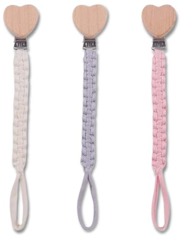 3er Set Schnullerkette Baumwolle Schnullerband mit Clip Anti-Drop Nuckelkette für Unisex, Lätzchen (Rosa A)