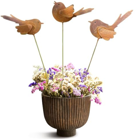 Ruioomeep Rost Vogel Gartendeko,3er Set Metall Gartenstecker für Draußen Wetterfest,Roststecker aus Edelrost Metall,Gartendeko für Draußen, Edelrost Dekofiguren für Garten Balkon Terrasse
