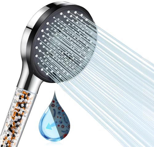 Peach Street Shower Head with Filter, High-Pressure Hand-Held Shower Head, Hard Water Filter Shower, Turbocharged Design, with Five Spray,Modes for Chlorine Removal