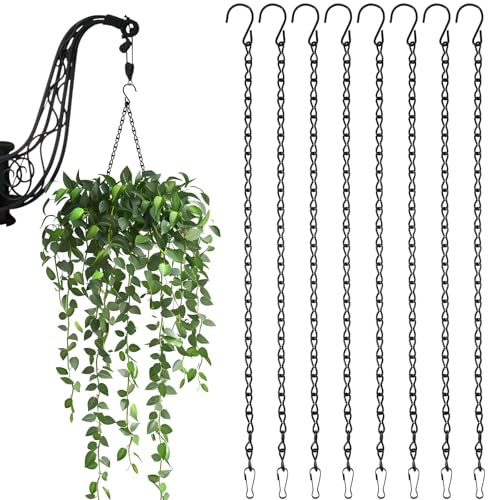 POPAPIE 8 Stück Blumenampel Ketten,Hängekorbketten,Schwarz Metallkette,50cm Blumenampel Hängend Kette mit Haken Clips für Vogelhäuschen Windspiele Pflanzgefäße Laternen Deko