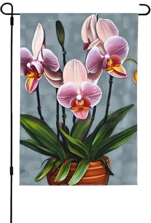 Bandiera da giardino con stampa di orchidee in fiore su entrambi i lati, a prova di sbiadimento, per decorazione da cortile, cartello di benvenuto 71,1 x 101,6 cm