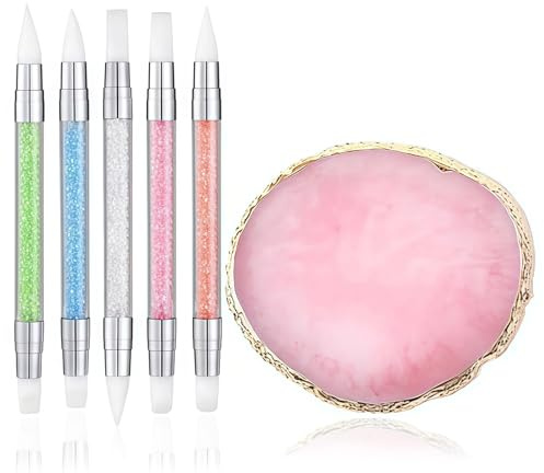 AstraGlam Lot de 5 pinceaux en silicone Nail Art avec palette, outils à double face pour Nail Art, décoration et design gel 3D