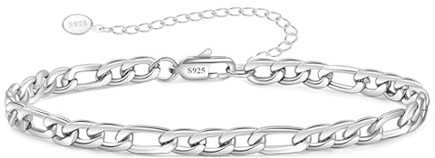 Esrael 925 Solid Sterling Silber 3/5mm Cuban/Figaro Kette Armband für Frauen Einstellbar 6.5-8.5zoll Robuste Non-Fading Armband Schmuck Geschenke