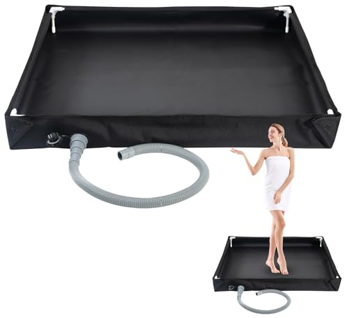 Borrma Bärbar duschbricka, 2-i-1, vikbar, campingdusch, bas, bärbar duschbricka, mobil med dräneringsrör, vikbar duschbas, bärbar 80 x 80 x 10 cm, hållbart oxfordtyg, vattentätt tält, markisgolv.