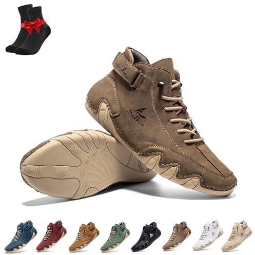 Barfotastövlar, Andningsbara halkfria barfotaskor, Unisex sneakers, Lädersneakers, Ergonomiska barfotaskor(Khaki,46 EU)