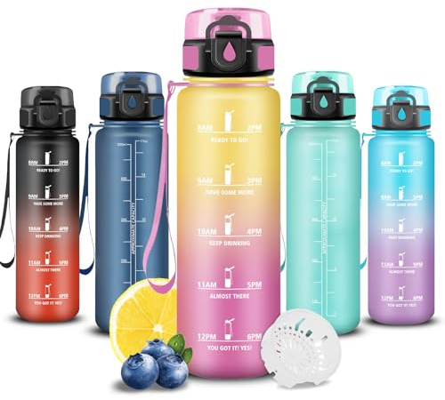 Grsta Botella Agua 500ml, Botella de Agua, Cantimplora Infantil con Filtro, Fácil de Limpiar, Cantimplora con Marca de Tiempo, a Prueba de Fugas, para Escuela, Niños, Deportes, Bicicleta, Running