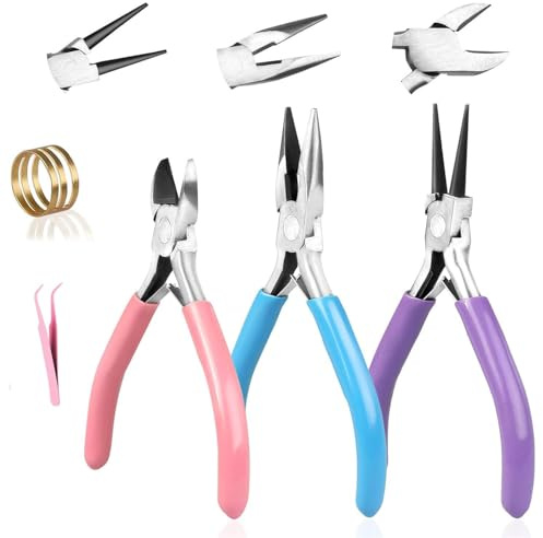 3 PCS Jewellery Pliers Set, Jewelry Making Tools with Jump Ring Opener, Professional DIY Beading and Wire Wrapping Kit for Bracelets, Necklaces, Earrings