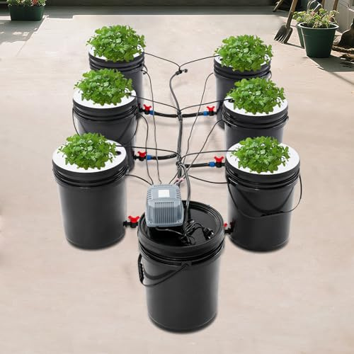 LOYEMAADE Sistema di coltivazione idroponica con Top Drip, 20 l, con pompa ad aria da 9 W e 7 secchi, per verdure a foglia, fragole, pomodori
