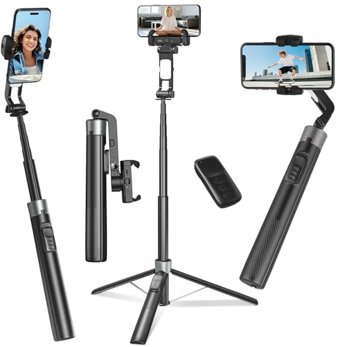 Gimbal Stabilizer for iPhone and Android, Auto Face Tracking Tripod 360 Rotation, Selfie Stick with Gimbal Stabilizer, 71” Phone Stabilizer with Remote Control & Light for Vlog Video Recording