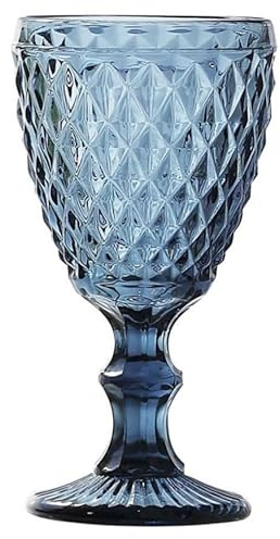 Juego de 6 Copas de Vidrio de Colores con Relieve de Diamante, 300ml, Estilo Vintage para Vino y Agua, Cristalería Gruesa de Lujo (Verde, Azul, Turquesa o Mix) (Azul)